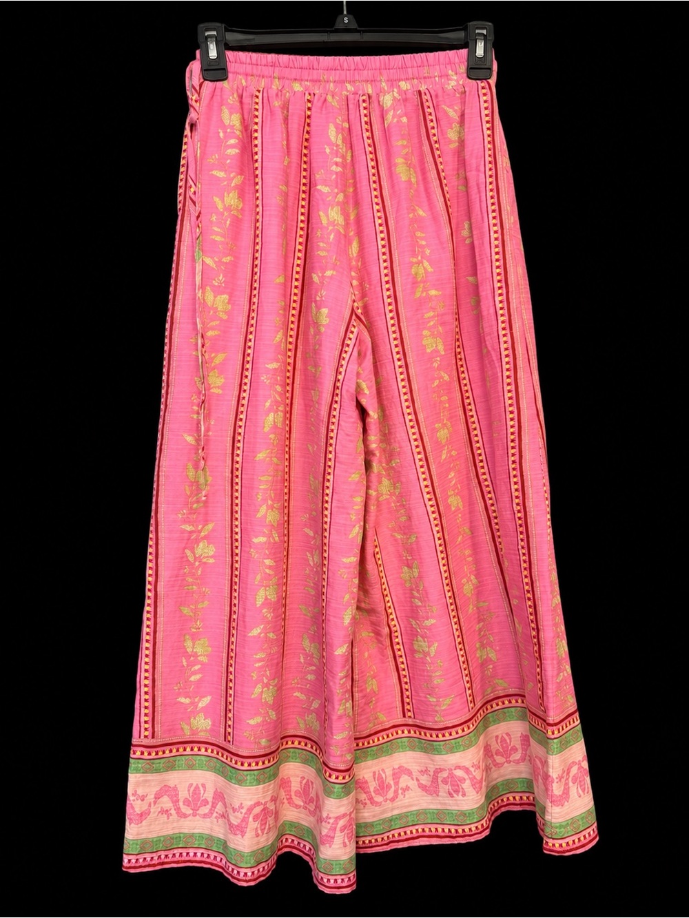 easel Pink Elastic Waist Smocked Midi Skirt with Yellow Trim